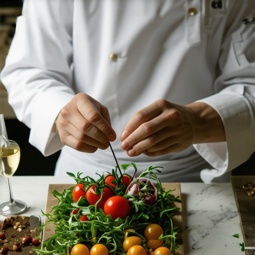 Personalized wedding menu creation by private chef Chef assembling a bespoke wedding menu with fresh ingredients for a couple's celebration
