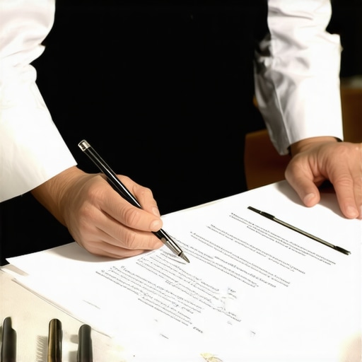 Chef analyzing legal and insurance paperwork for an elite event.