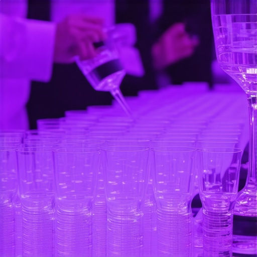 Servers gracefully refilling water glasses at a wedding reception
