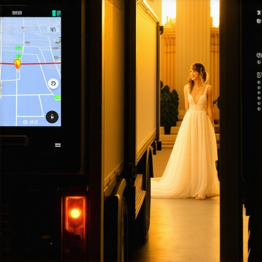 A logistics team monitoring delivery vehicles on digital screens during a wedding preparation.