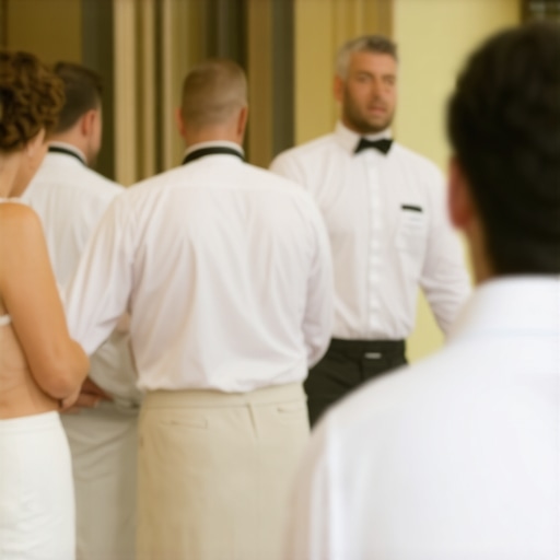Wedding servers providing attentive service at a sophisticated wedding reception in an elegant ballroom.