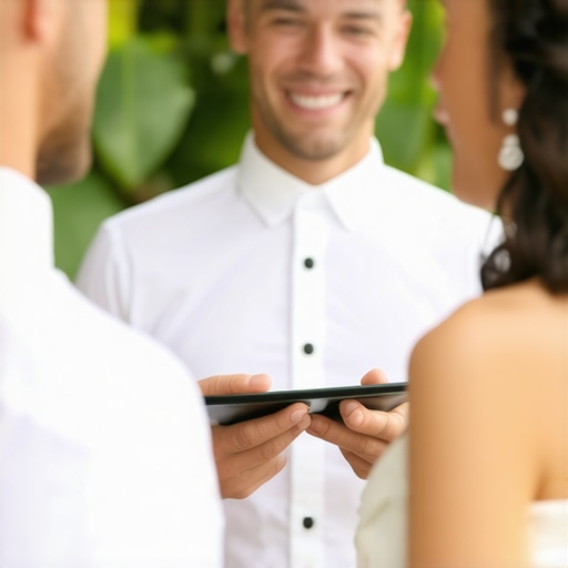 Wedding server engaging courteously with a guest