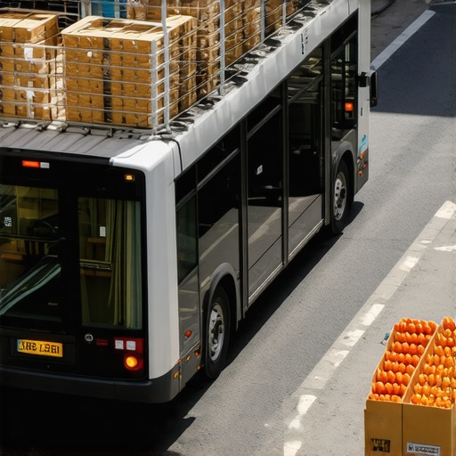 A delivery van equipped with GPS and routing software driving through city streets with catering packages.