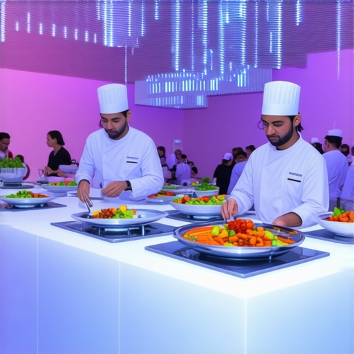 Smart Food Safety Monitoring in Luxury Catering Close-up of IoT sensors and digital displays monitoring food temperature in an upscale event kitchen.