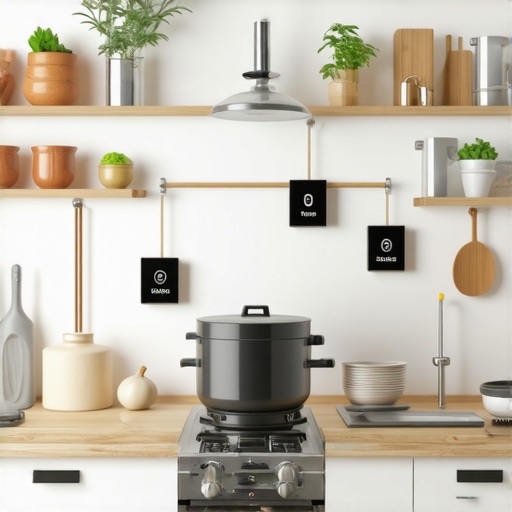 Smart Kitchen Monitoring System in Action IoT-enabled kitchen appliances monitoring food preparation in a luxury wedding catering setup.
