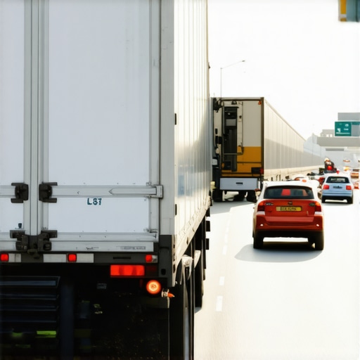 Smart Routing in Congested Urban Areas Delivery trucks with GPS routing overlays avoiding traffic congestion in city streets.