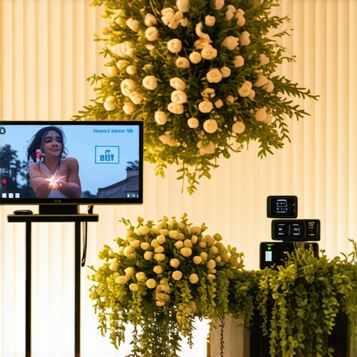 Futuristic wedding reception with visible IoT devices and digital interfaces