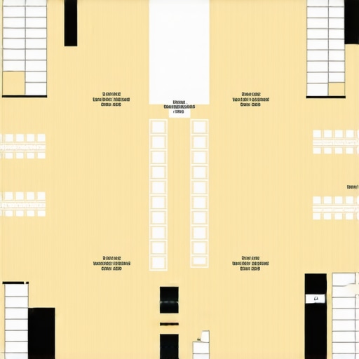 Smart Wedding Venue Layout with RFID Technology Digital illustration showing a wedding hall with sensors tracking guest movement and staff positions for optimized service.