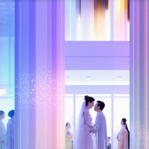 Smart Wedding Venue with IoT Sensors Interior of a wedding venue with visible sensors and digital controls for environmental management.