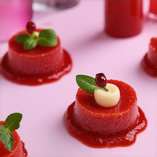 A beautifully plated wedding dish featuring molecular gastronomy elements and vibrant presentation.