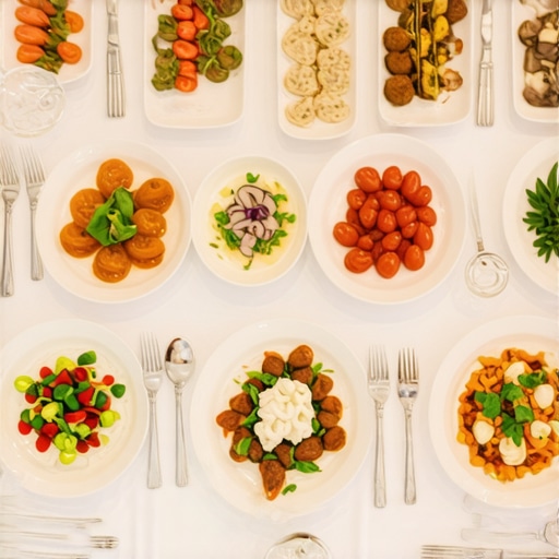 Sophisticated wedding catering with professional staff Wedding catering setup with professional servers and diverse cuisine