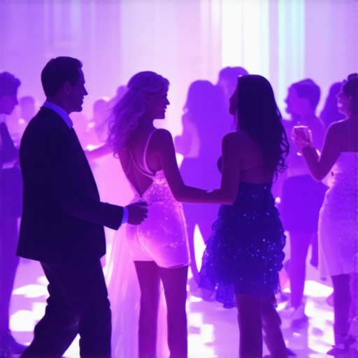 Vibrant wedding dance floor with active guests Guests dancing enthusiastically at a wedding reception with professional coordination and colorful lighting