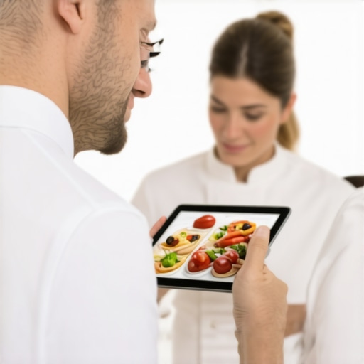 Catering team using tablets to synchronize food delivery with wedding schedule.