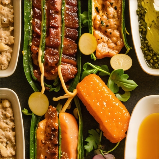 Professional servers presenting a variety of gourmet wedding dishes with elegant presentation