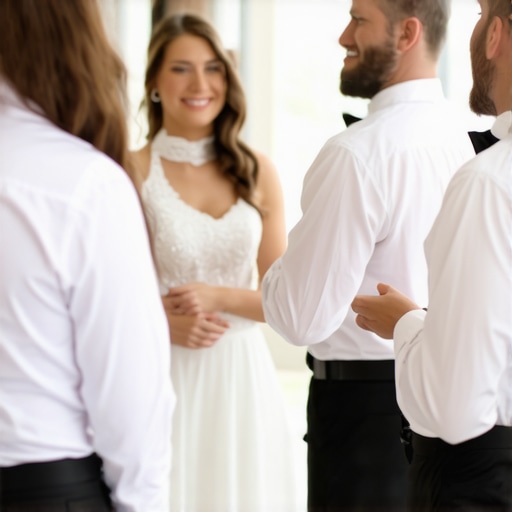 Wedding servers in formal attire providing discreet service at a wedding reception