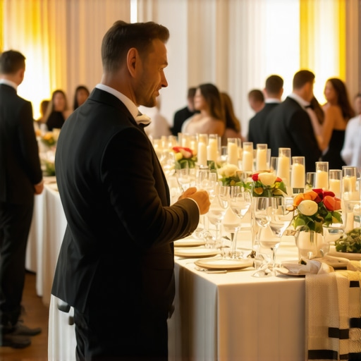 Servers providing attentive service at an upscale wedding reception.