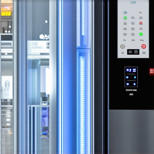High-tech refrigeration units with digital controls and sensors in a professional kitchen