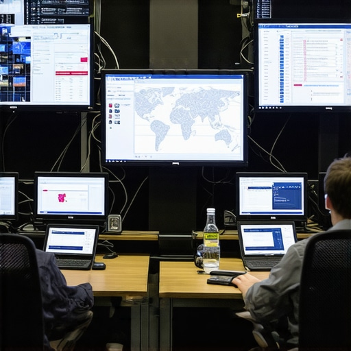 Control room with screens displaying delivery routes and tracking data