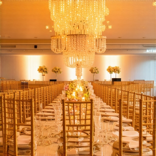 Wedding venue with thoughtfully arranged server zones and ambient lighting for unobtrusive service.