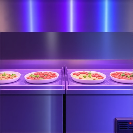 Advanced UV-C Sterilization Equipment in Food Service Modern UV-C sterilization devices being used in a professional catering kitchen.
