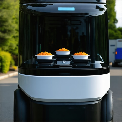 Robotic delivery units and digital logistics management at a luxury wedding event.