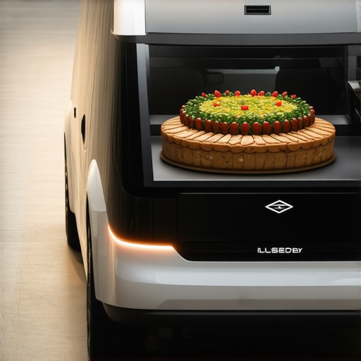 Autonomous Catering Delivery at a Wedding Self-driving vehicle delivering elegantly plated dishes at an outdoor wedding.