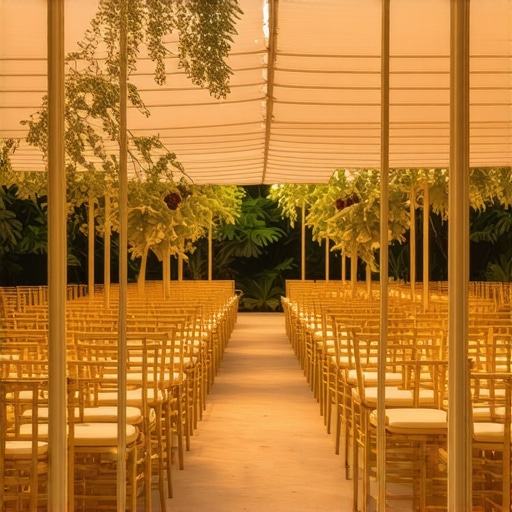 Climate-Responsive Wedding Venue Design Luxurious outdoor wedding setup with integrated cooling solutions and natural shading.
