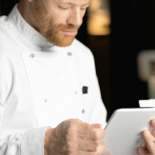 Confidentiality in High-End Event Planning Private chef and event planner using secure digital devices for confidential planning.