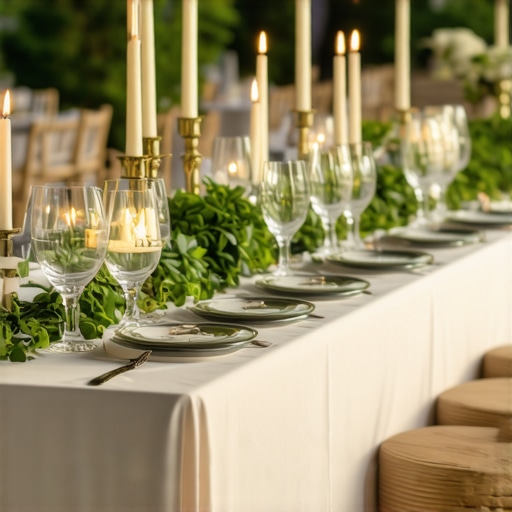 Culturally-Inspired Wedding Table Emphasizing Sustainability Wedding reception table decorated with cultural motifs and eco-friendly materials.