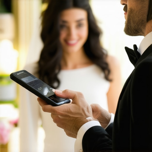 Wedding servers using silent communication devices in an upscale venue