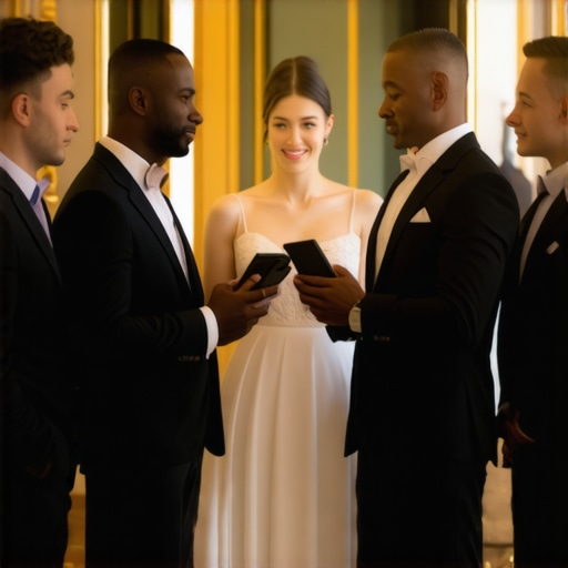 Wedding servers using advanced communication tools in an upscale event
