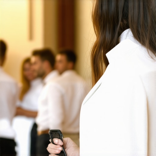 Wedding staff using subtle communication devices to maintain guest privacy
