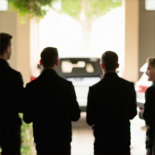 Efficient Delivery Coordination for Weddings Team of delivery drivers using GPS devices at a wedding venue to coordinate food deliveries.