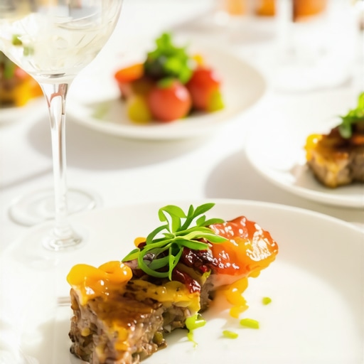 Gourmet dishes arranged beautifully on a wedding reception table