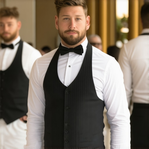 Wedding servers in formal attire providing attentive service at an upscale reception
