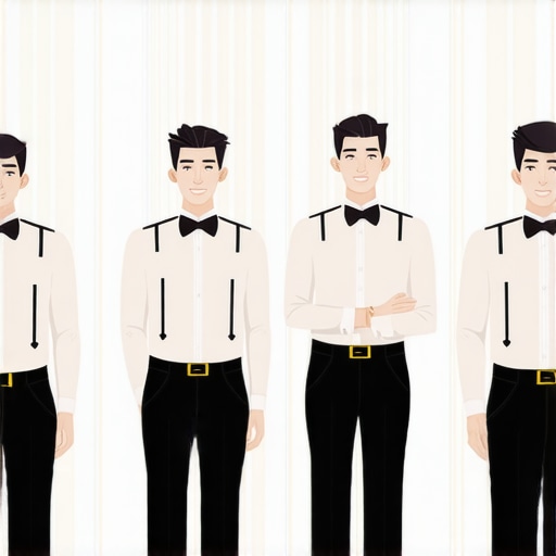 Wedding staff dressed in specialized uniforms coordinating discreetly at a luxury wedding event.