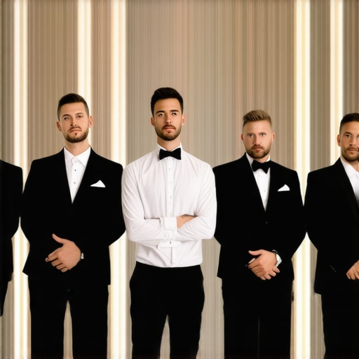 Formal wedding reception scene with servers in uniform