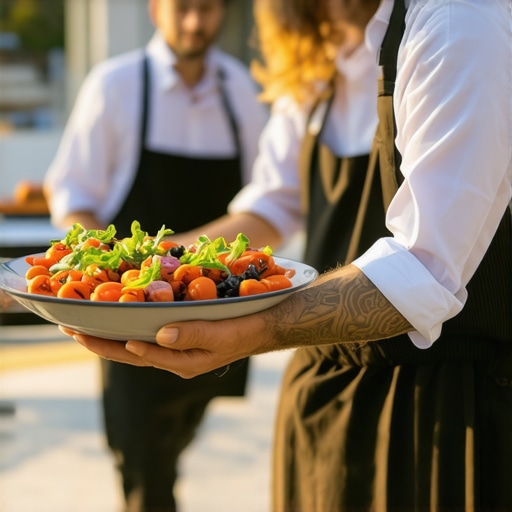 A professional delivery team preparing to assemble for a high-end wedding event at an elegant venue.