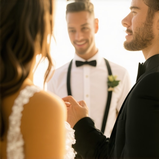Wedding server attentively smiling and making eye contact with a guest to show emotional connection.