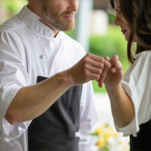 Expert Catering Coordination at a Wedding Private chef and server working together seamlessly during a wedding banquet.