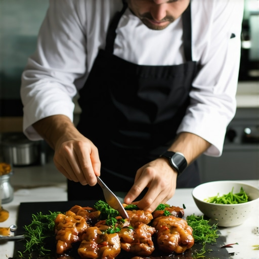Expert Private Chef at Work Private chef carefully plating a gourmet meal in a luxury kitchen