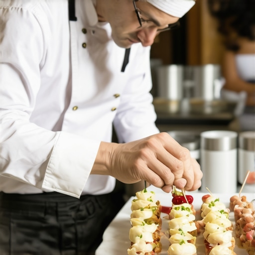 Chef performing molecular gastronomy at wedding reception.