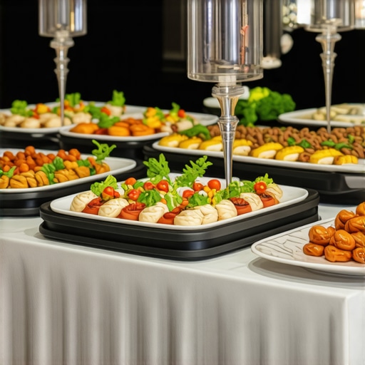 Modern wedding catering setup showcasing advanced delivery technology and gourmet presentation