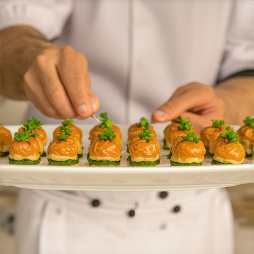 Gourmet Wedding Plating by Private Chef Detail shot of a chef preparing sophisticated wedding dishes