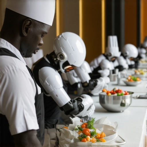 Automated food delivery robot navigating a luxurious event hall