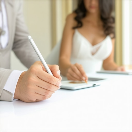High-End Wedding Service Coordination Wedding staff using communication devices for seamless service
