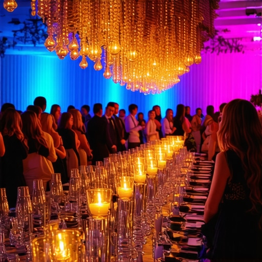 High-End Wedding Service Scene Wedding servers using visual cues with ambient sensory elements at an upscale venue.