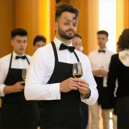 High-End Wedding Staff Presentation Elegant wedding staff in formal attire serving guests