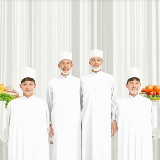 Catering team coordinating diverse wedding services with cultural and technological elements.