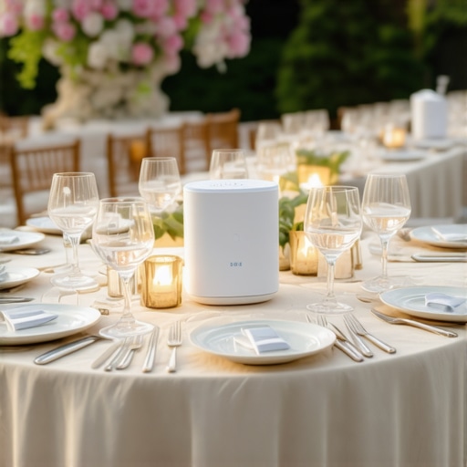 Luxury wedding with advanced technology gadgets and sensor devices integrated into the event